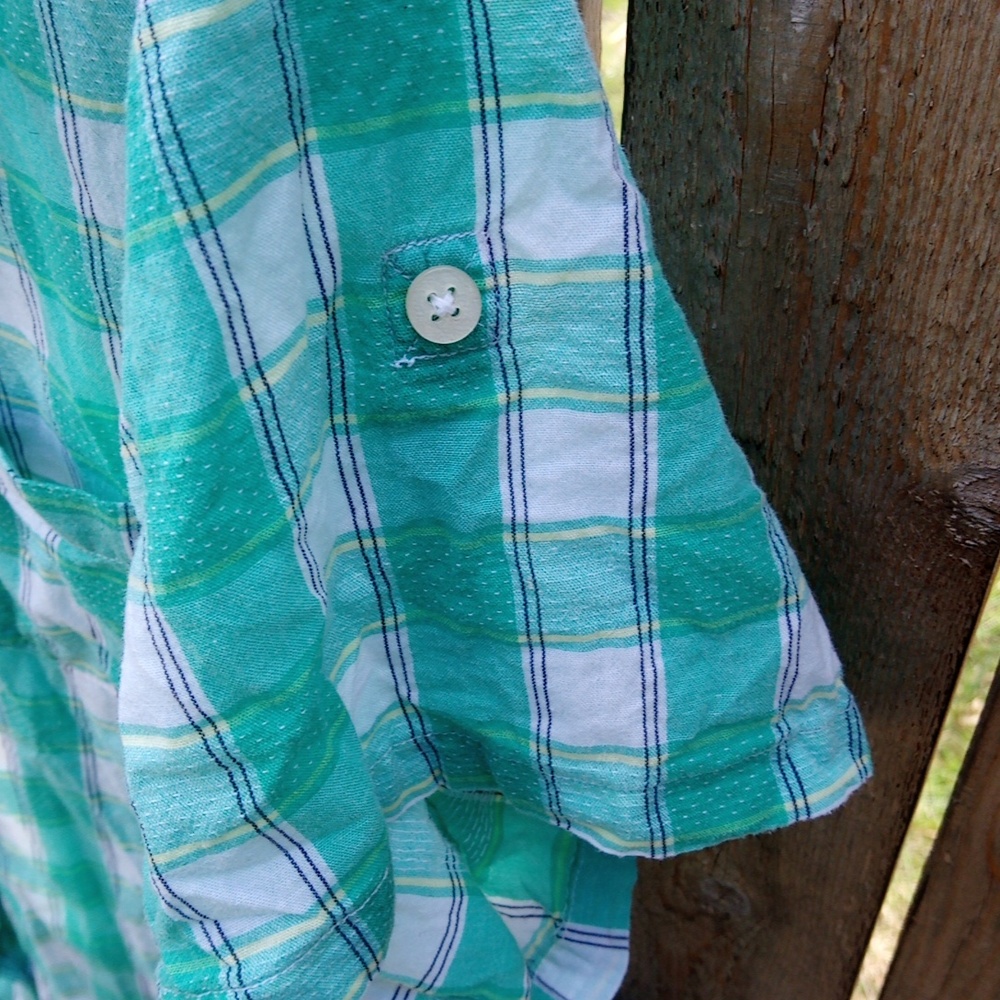 Riders By Lee Short Sleeve Plaid Button Down Shirt Top - Picture 6 of 12